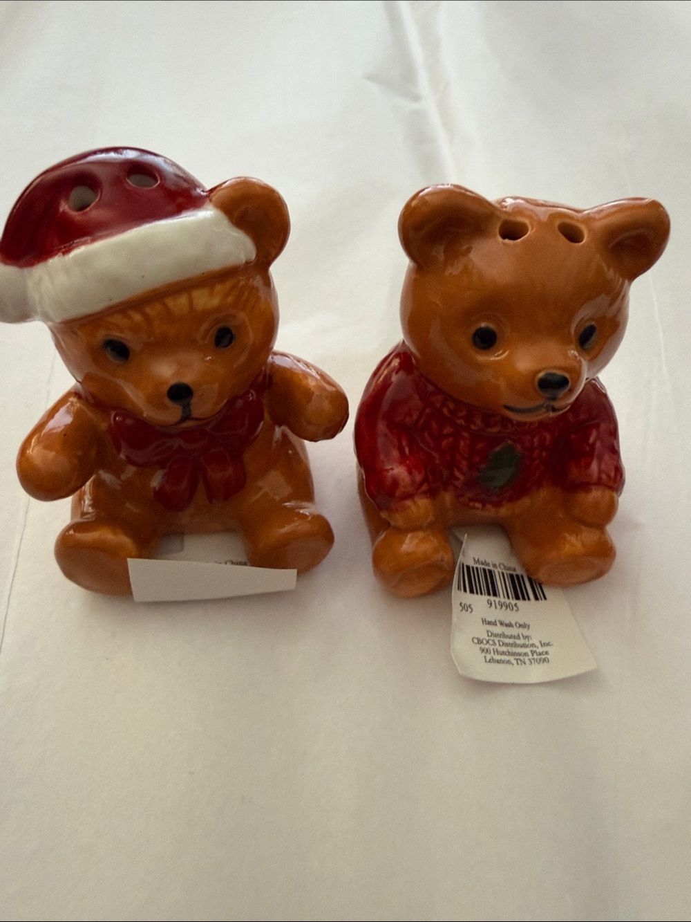 Cracker Barrel Brown and Red Ceramic Bear Salt & Pepper Set
